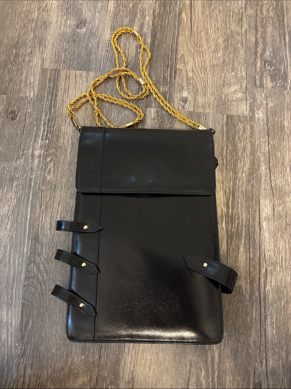 Black Crossbody Bag with Gold Chain Strap